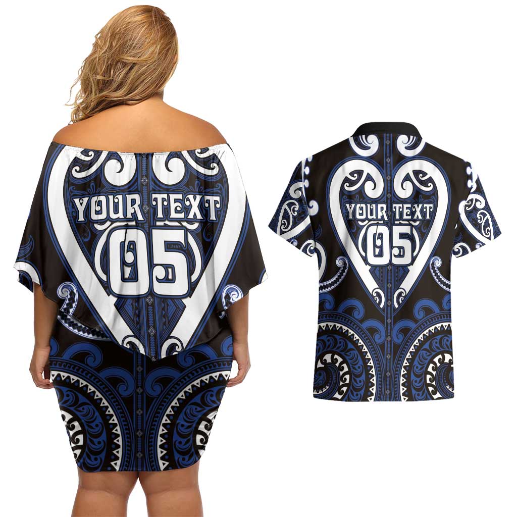 Custom Aotearoa Ngati Tuwharetoa Couples Matching Off Shoulder Short Dress and Hawaiian Shirt Maori Tribal Pattern