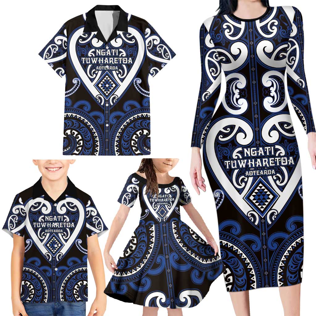 Custom Aotearoa Ngati Tuwharetoa Family Matching Long Sleeve Bodycon Dress and Hawaiian Shirt Maori Tribal Pattern LT05 - Polynesian Pride