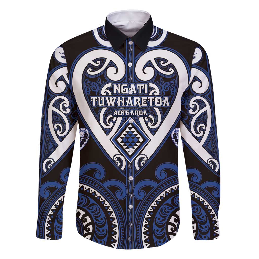 Custom Aotearoa Ngati Tuwharetoa Family Matching Mermaid Dress and Hawaiian Shirt Maori Tribal Pattern LT05 Dad's Shirt - Long Sleeve Navy - Polynesian Pride