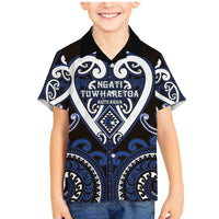 Custom Aotearoa Ngati Tuwharetoa Family Matching Mermaid Dress and Hawaiian Shirt Maori Tribal Pattern LT05 Son's Shirt Navy - Polynesian Pride