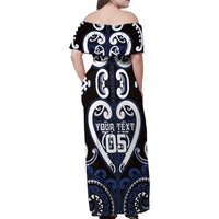 Custom Aotearoa Ngati Tuwharetoa Family Matching Off Shoulder Maxi Dress and Hawaiian Shirt Maori Tribal Pattern
