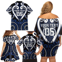 Custom Aotearoa Ngati Tuwharetoa Family Matching Off Shoulder Short Dress and Hawaiian Shirt Maori Tribal Pattern LT05 - Polynesian Pride