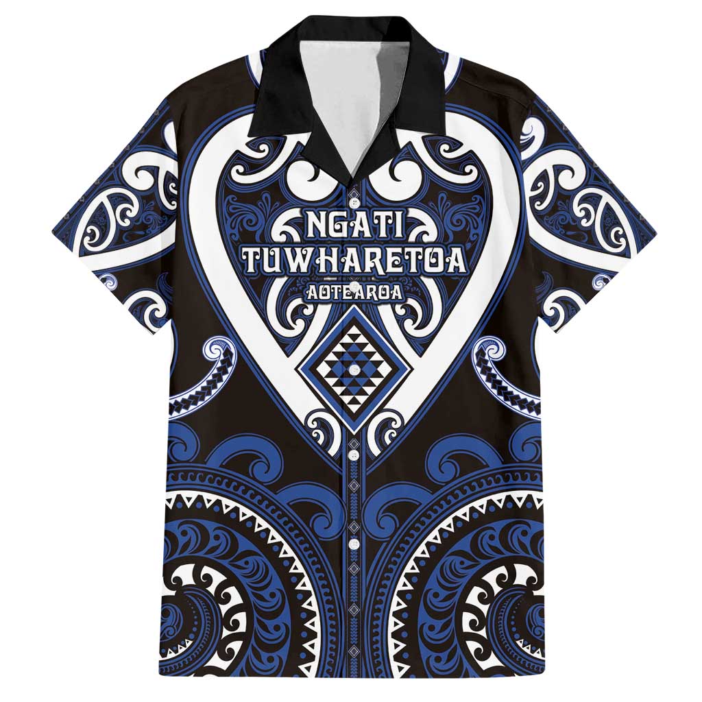 Custom Aotearoa Ngati Tuwharetoa Family Matching Off Shoulder Short Dress and Hawaiian Shirt Maori Tribal Pattern LT05 Dad's Shirt - Short Sleeve Navy - Polynesian Pride