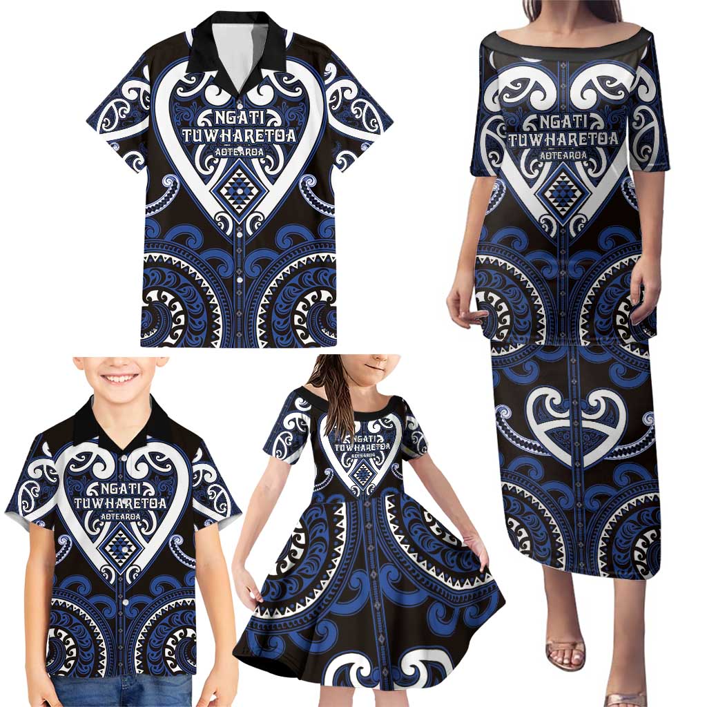 Custom Aotearoa Ngati Tuwharetoa Family Matching Puletasi and Hawaiian Shirt Maori Tribal Pattern