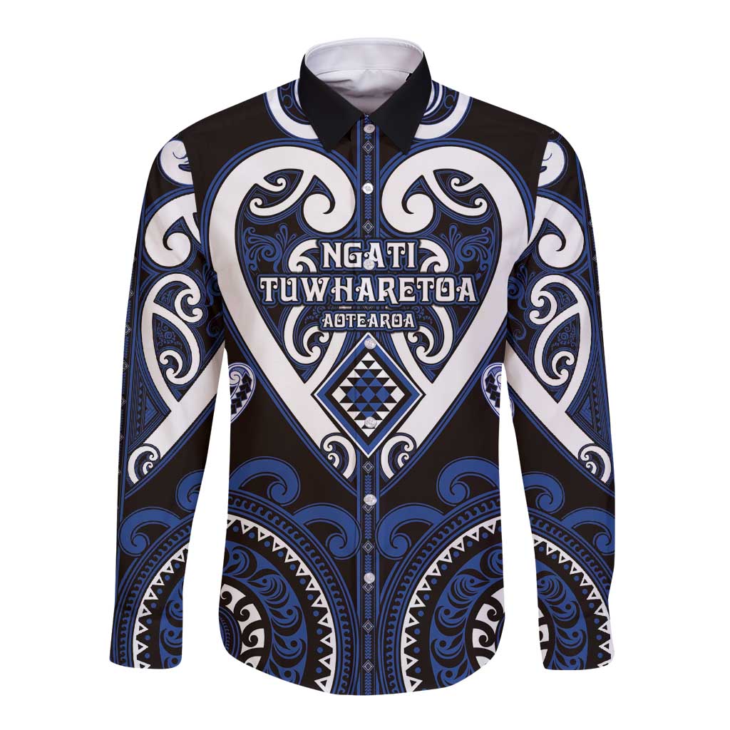 Custom Aotearoa Ngati Tuwharetoa Long Sleeve Button Shirt Maori Tribal Pattern