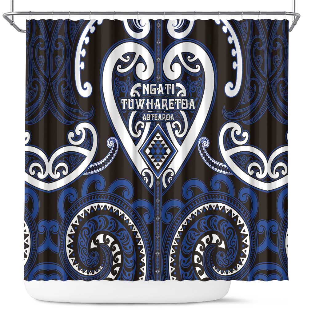 Aotearoa Ngati Tuwharetoa Shower Curtain Maori Tribal Pattern LT05 Navy - Polynesian Pride