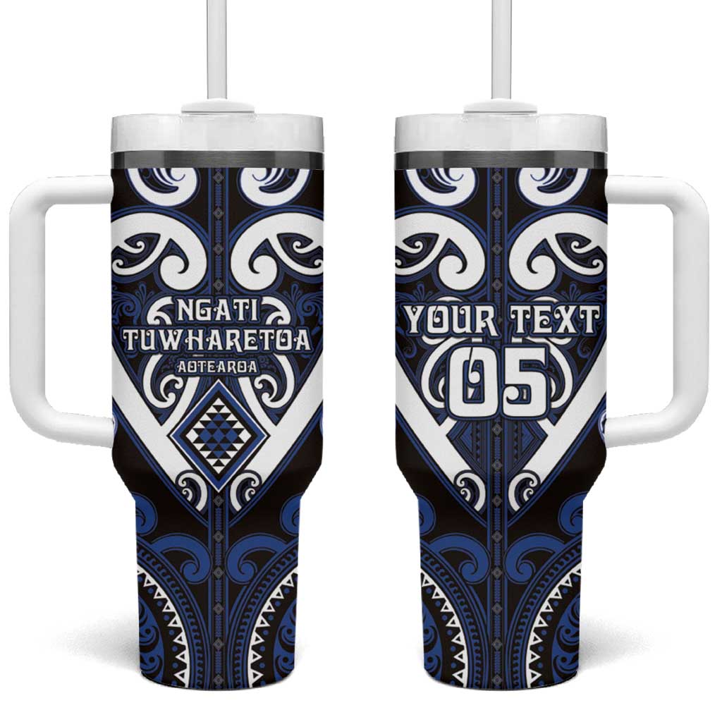 Custom Aotearoa Ngati Tuwharetoa Tumbler With Handle Maori Tribal Pattern LT05 One Size: 40 oz Navy - Polynesian Pride