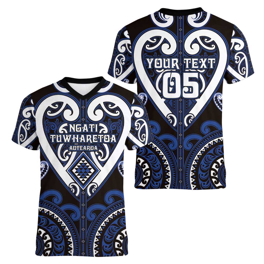 Custom Aotearoa Ngati Tuwharetoa Women V-Neck T-Shirt Maori Tribal Pattern