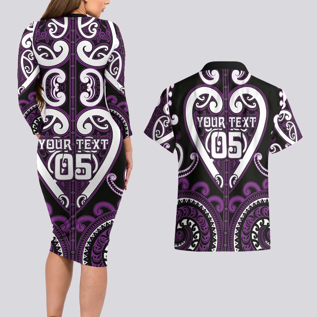Custom Aotearoa Rangitane Couples Matching Long Sleeve Bodycon Dress and Hawaiian Shirt Maori Tribal Pattern