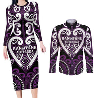 Custom Aotearoa Rangitane Couples Matching Long Sleeve Bodycon Dress and Long Sleeve Button Shirt Maori Tribal Pattern
