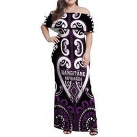 Custom Aotearoa Rangitane Family Matching Off Shoulder Maxi Dress and Hawaiian Shirt Maori Tribal Pattern