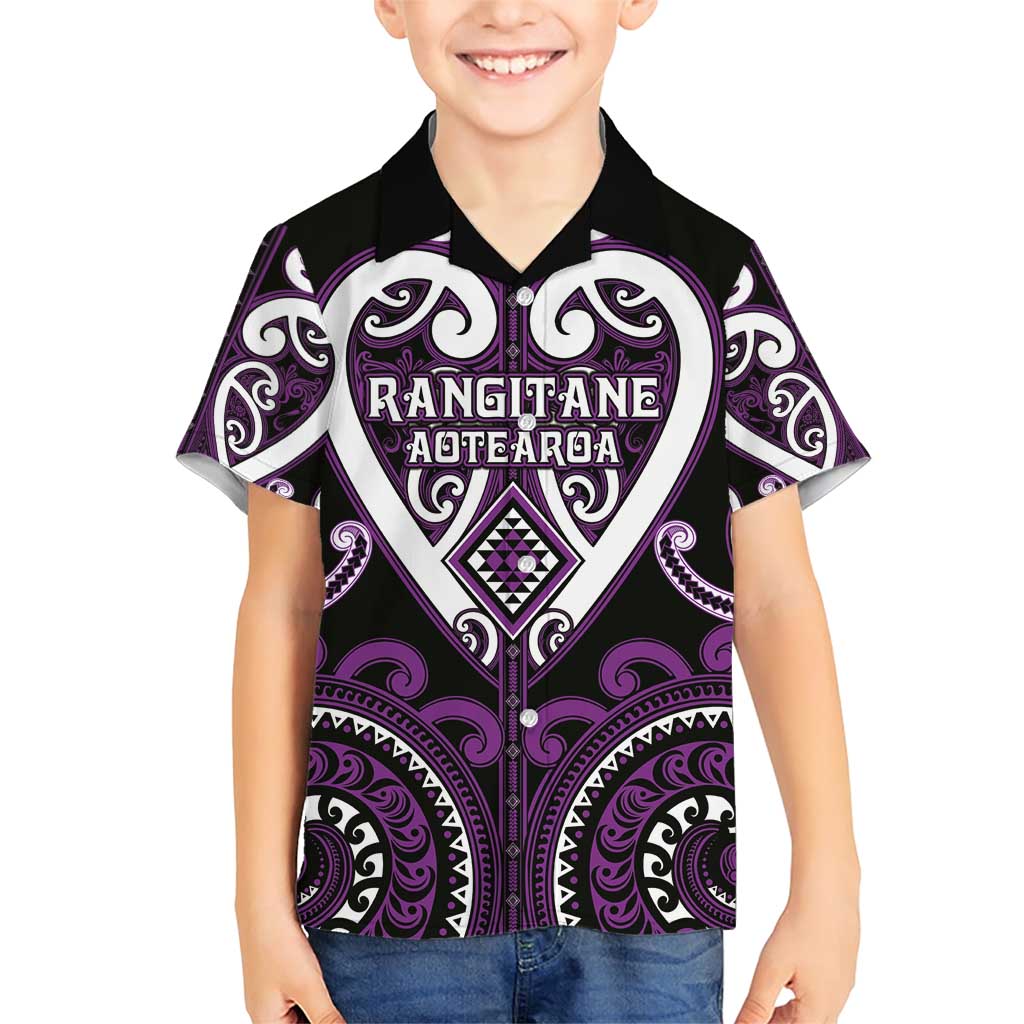 Custom Aotearoa Rangitane Family Matching Short Sleeve Bodycon Dress and Hawaiian Shirt Maori Tribal Pattern LT05 Son's Shirt Purple - Polynesian Pride