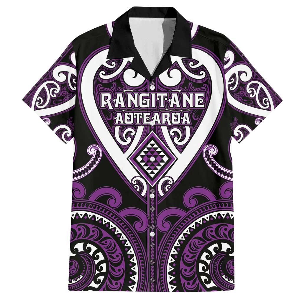 Custom Aotearoa Rangitane Family Matching Tank Maxi Dress and Hawaiian Shirt Maori Tribal Pattern LT05 Dad's Shirt - Short Sleeve Purple - Polynesian Pride