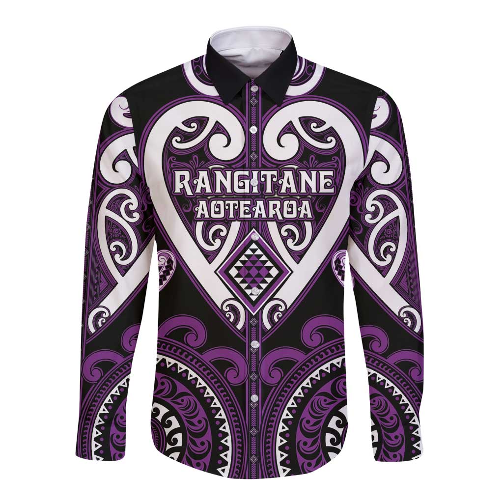 Custom Aotearoa Rangitane Long Sleeve Button Shirt Maori Tribal Pattern