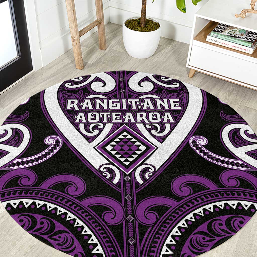 Aotearoa Rangitane Round Carpet Maori Tribal Pattern LT05 Purple - Polynesian Pride
