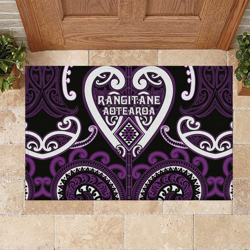 Aotearoa Rangitane Rubber Doormat Maori Tribal Pattern LT05 Purple - Polynesian Pride