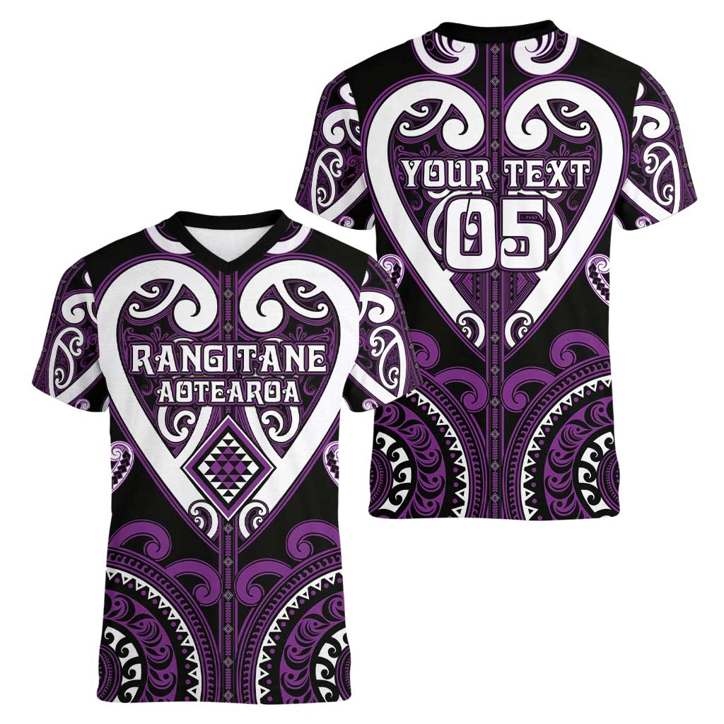 Custom Aotearoa Rangitane Women V-Neck T-Shirt Maori Tribal Pattern