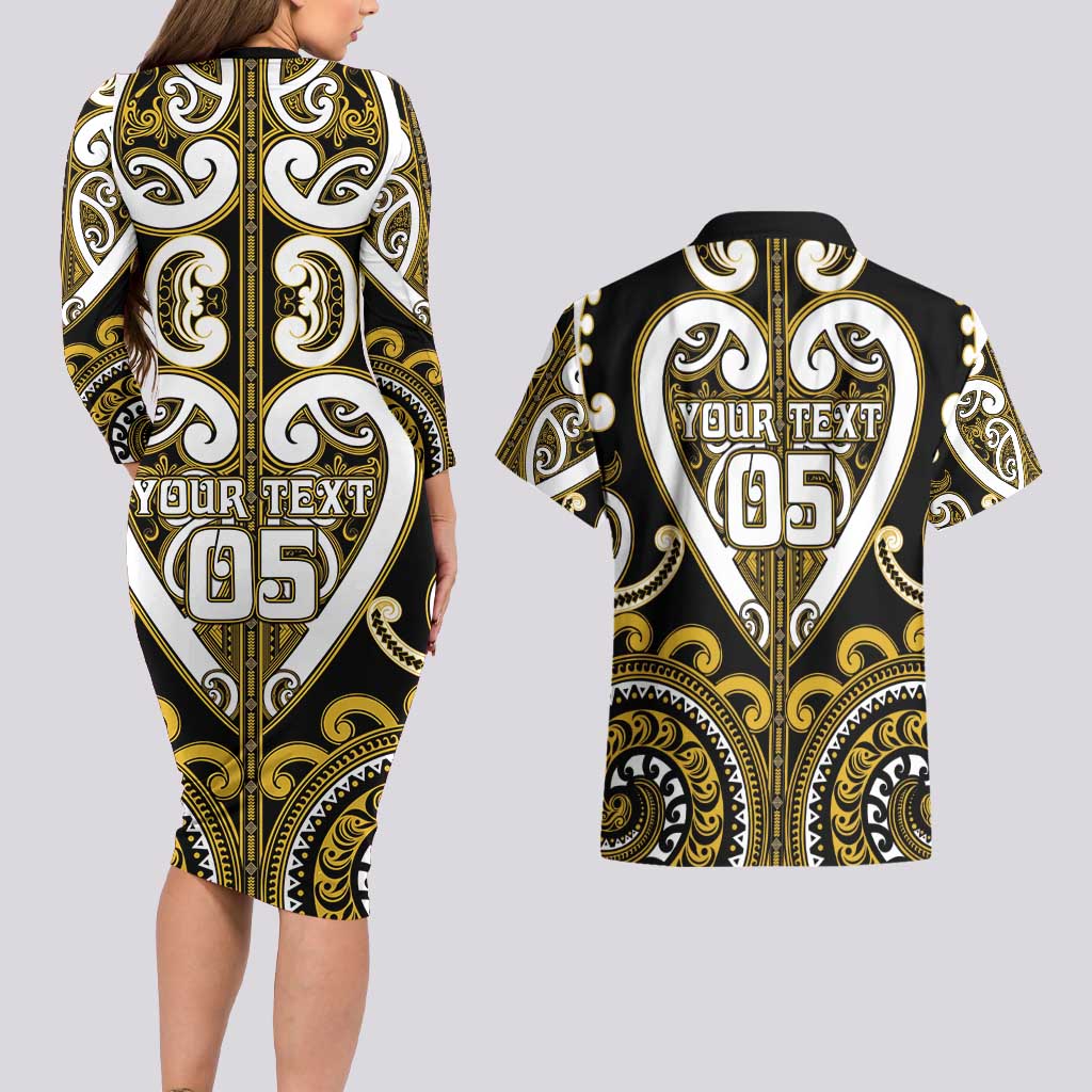 Custom Aotearoa Taranaki Couples Matching Long Sleeve Bodycon Dress and Hawaiian Shirt Maori Tribal Pattern