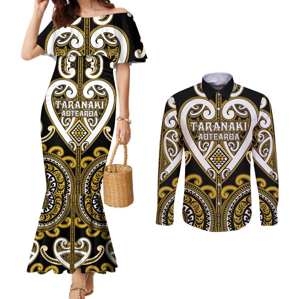 Custom Aotearoa Taranaki Couples Matching Mermaid Dress and Long Sleeve Button Shirt Maori Tribal Pattern