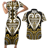 Custom Aotearoa Taranaki Couples Matching Short Sleeve Bodycon Dress and Hawaiian Shirt Maori Tribal Pattern