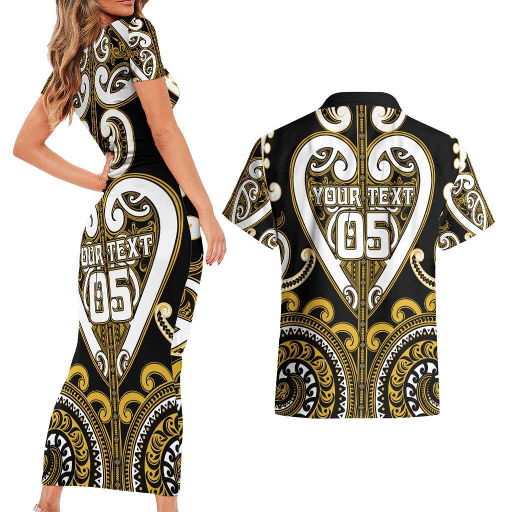 Custom Aotearoa Taranaki Couples Matching Short Sleeve Bodycon Dress and Hawaiian Shirt Maori Tribal Pattern
