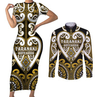 Custom Aotearoa Taranaki Couples Matching Short Sleeve Bodycon Dress and Long Sleeve Button Shirt Maori Tribal Pattern