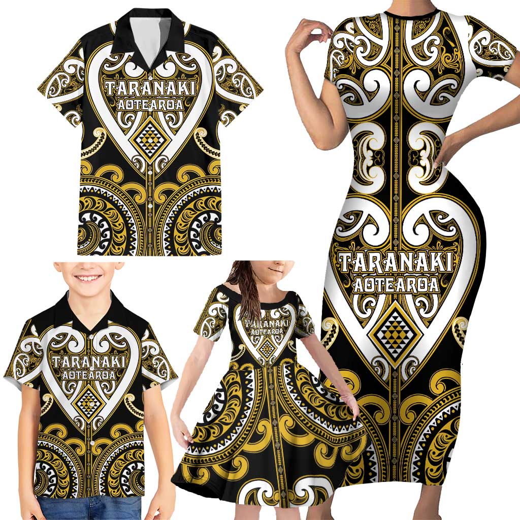Custom Aotearoa Taranaki Family Matching Short Sleeve Bodycon Dress and Hawaiian Shirt Maori Tribal Pattern