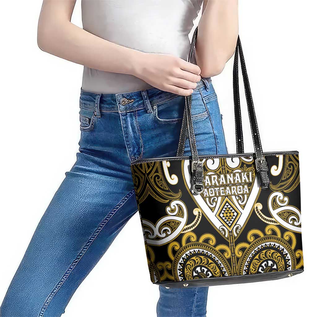 Aotearoa Taranaki Leather Tote Bag Maori Tribal Pattern