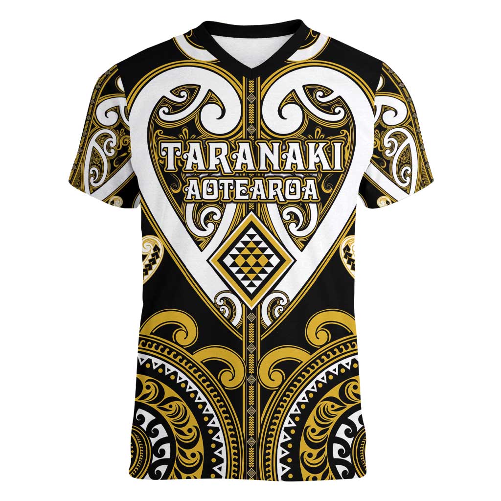 Custom Aotearoa Taranaki Women V-Neck T-Shirt Maori Tribal Pattern