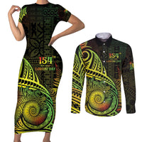 Personalised Fiji Lovoni Day Couples Matching Short Sleeve Bodycon Dress and Long Sleeve Button Shirt 154th Years
