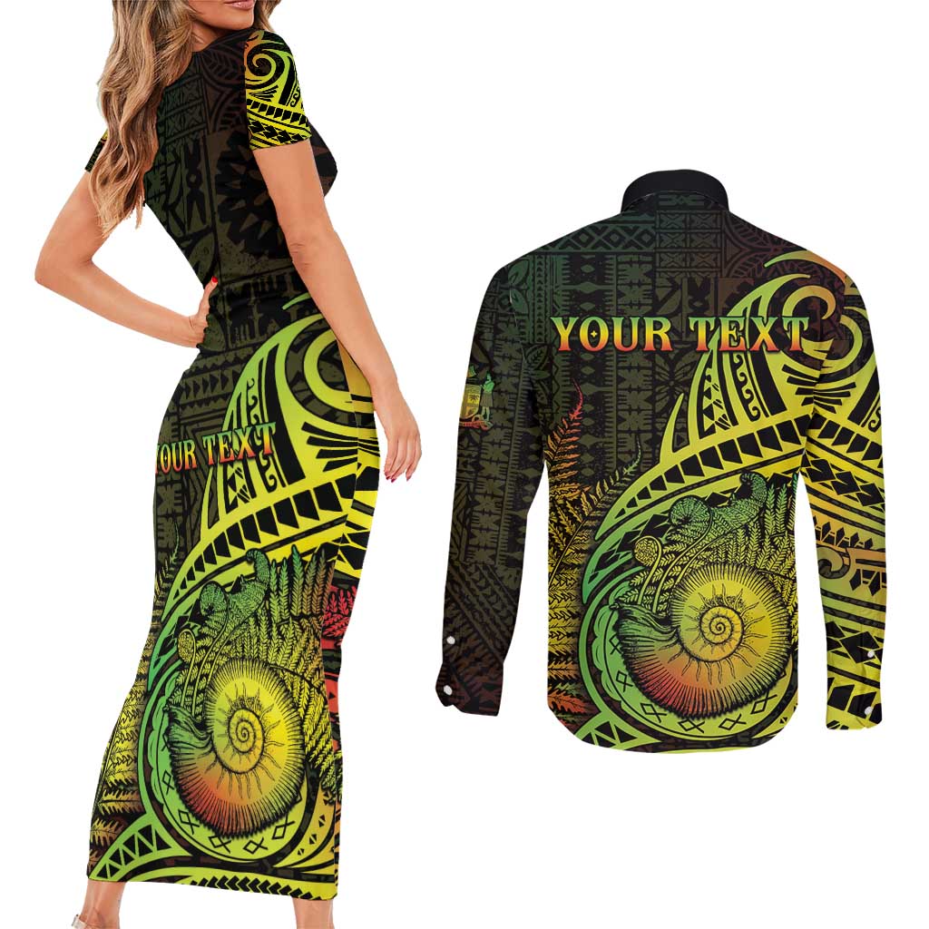 Personalised Fiji Lovoni Day Couples Matching Short Sleeve Bodycon Dress and Long Sleeve Button Shirt 154th Years