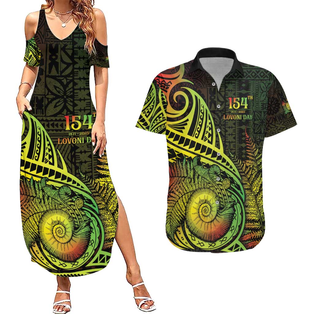 Personalised Fiji Lovoni Day Couples Matching Summer Maxi Dress and Hawaiian Shirt 154th Years