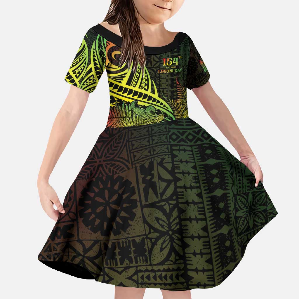 Personalised Fiji Lovoni Day Family Matching Long Sleeve Bodycon Dress and Hawaiian Shirt 154th Years LT05 Daughter's Dress Reggae - Polynesian Pride