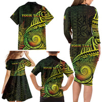 Personalised Fiji Lovoni Day Family Matching Long Sleeve Bodycon Dress and Hawaiian Shirt 154th Years LT05 - Polynesian Pride