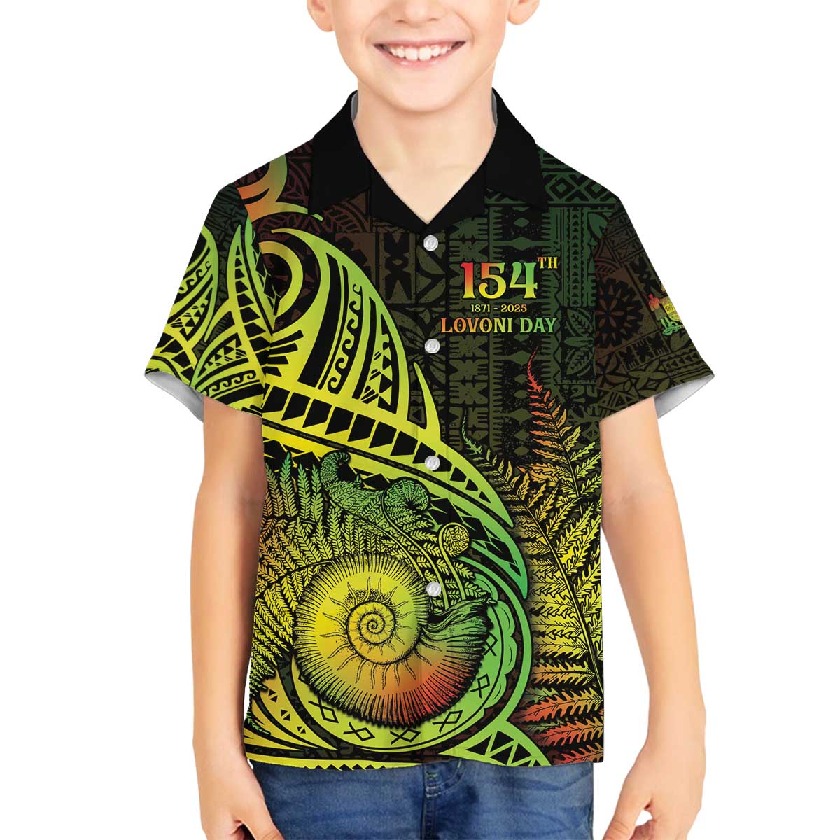 Personalised Fiji Lovoni Day Family Matching Off The Shoulder Long Sleeve Dress and Hawaiian Shirt 154th Years