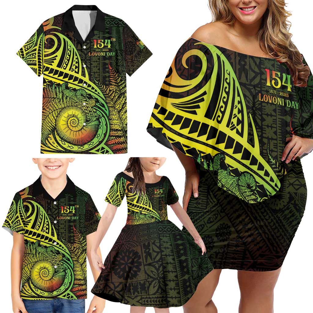 Personalised Fiji Lovoni Day Family Matching Off Shoulder Short Dress and Hawaiian Shirt 154th Years