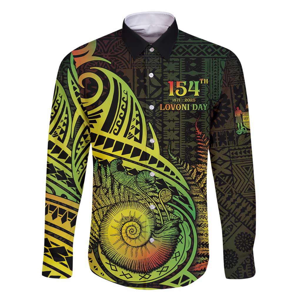 Personalised Fiji Lovoni Day Family Matching Off Shoulder Short Dress and Hawaiian Shirt 154th Years LT05 Dad's Shirt - Long Sleeve Reggae - Polynesian Pride