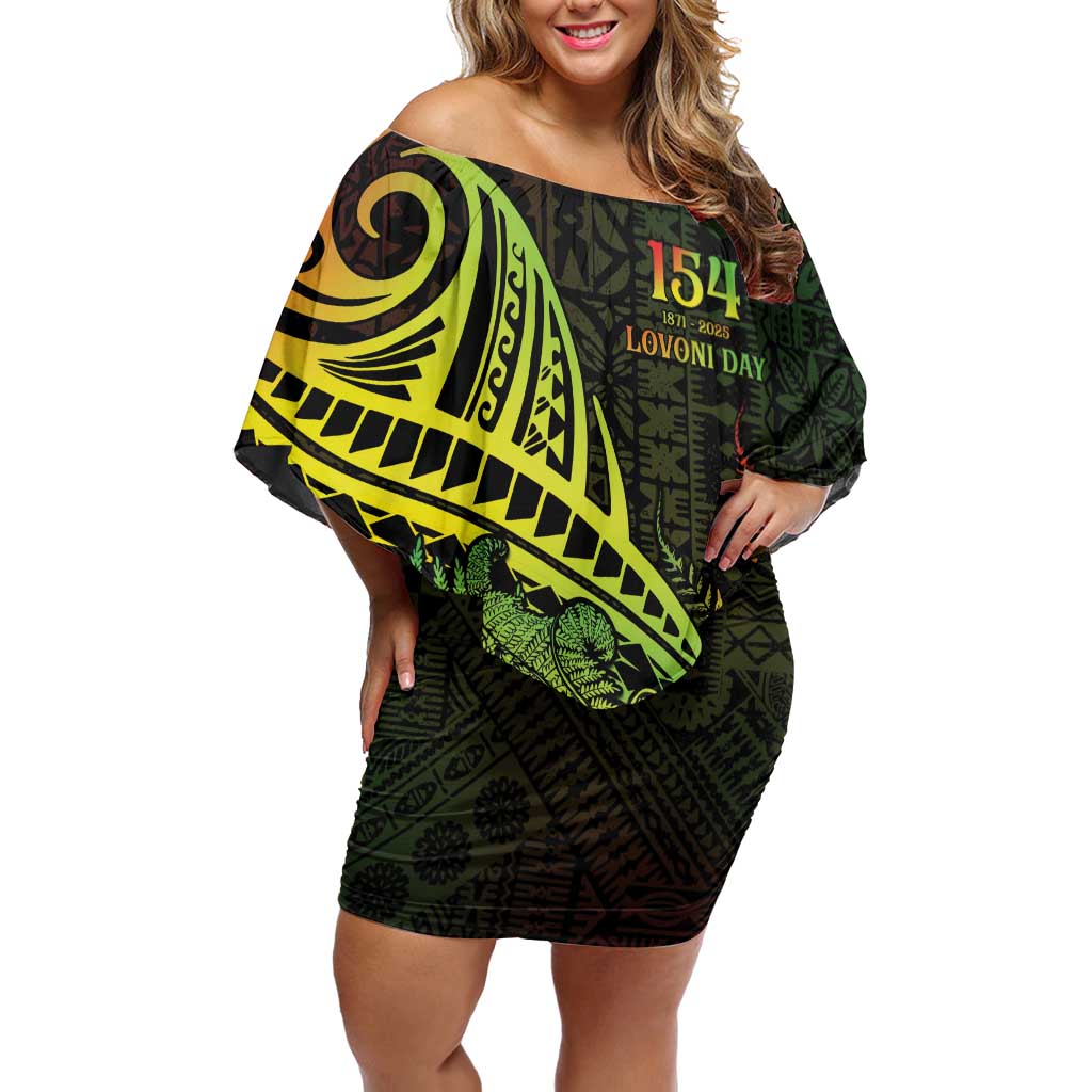 Personalised Fiji Lovoni Day Family Matching Off Shoulder Short Dress and Hawaiian Shirt 154th Years LT05 Mom's Dress Reggae - Polynesian Pride