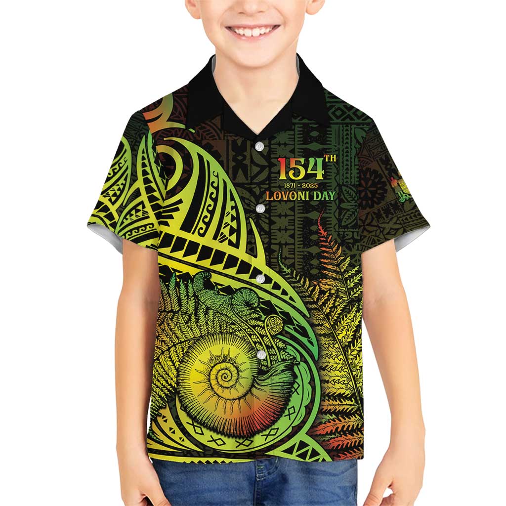 Personalised Fiji Lovoni Day Family Matching Off Shoulder Short Dress and Hawaiian Shirt 154th Years LT05 Son's Shirt Reggae - Polynesian Pride