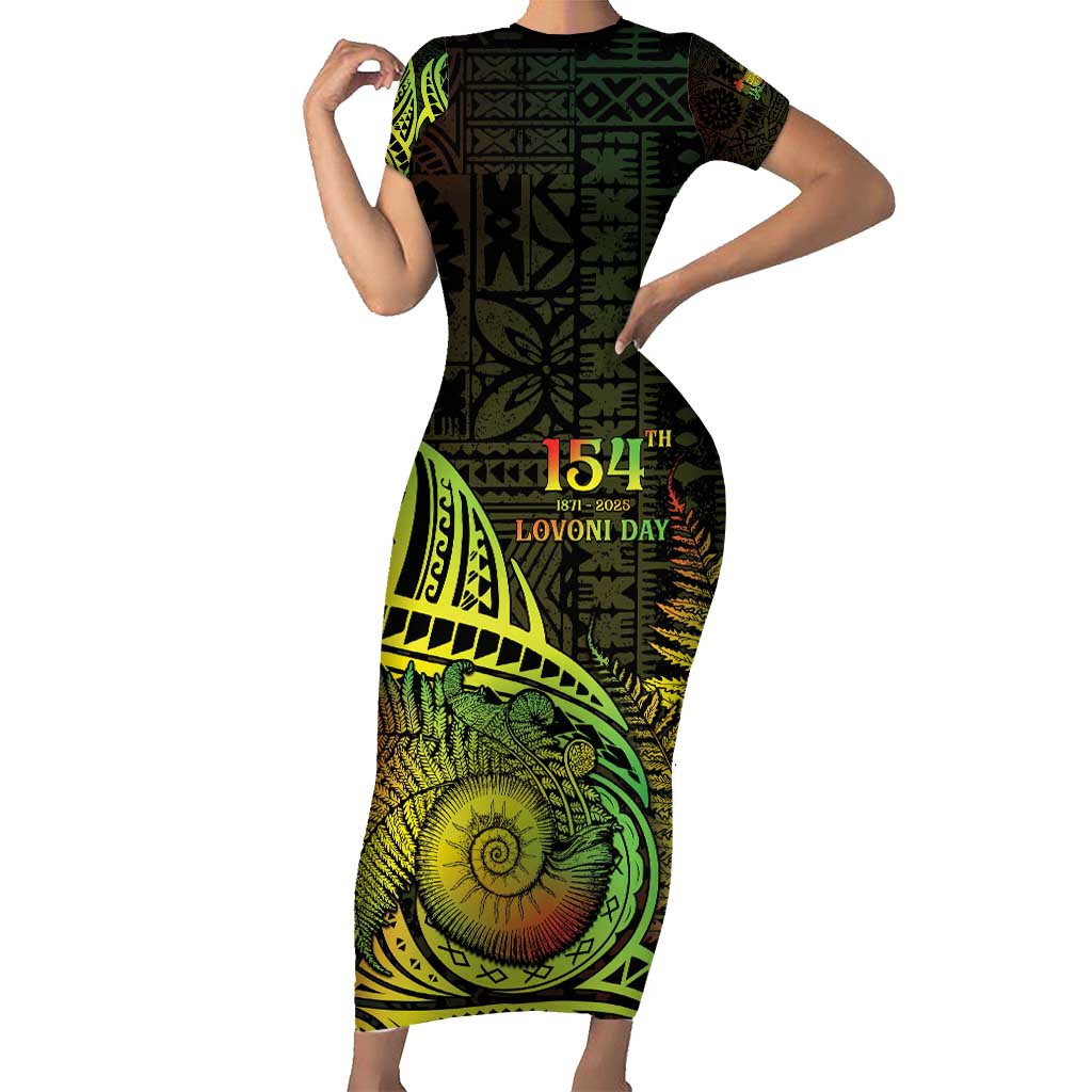 Personalised Fiji Lovoni Day Family Matching Short Sleeve Bodycon Dress and Hawaiian Shirt 154th Years LT05 Mom's Dress Reggae - Polynesian Pride