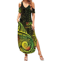 Personalised Fiji Lovoni Day Family Matching Summer Maxi Dress and Hawaiian Shirt 154th Years LT05 Mom's Dress Reggae - Polynesian Pride