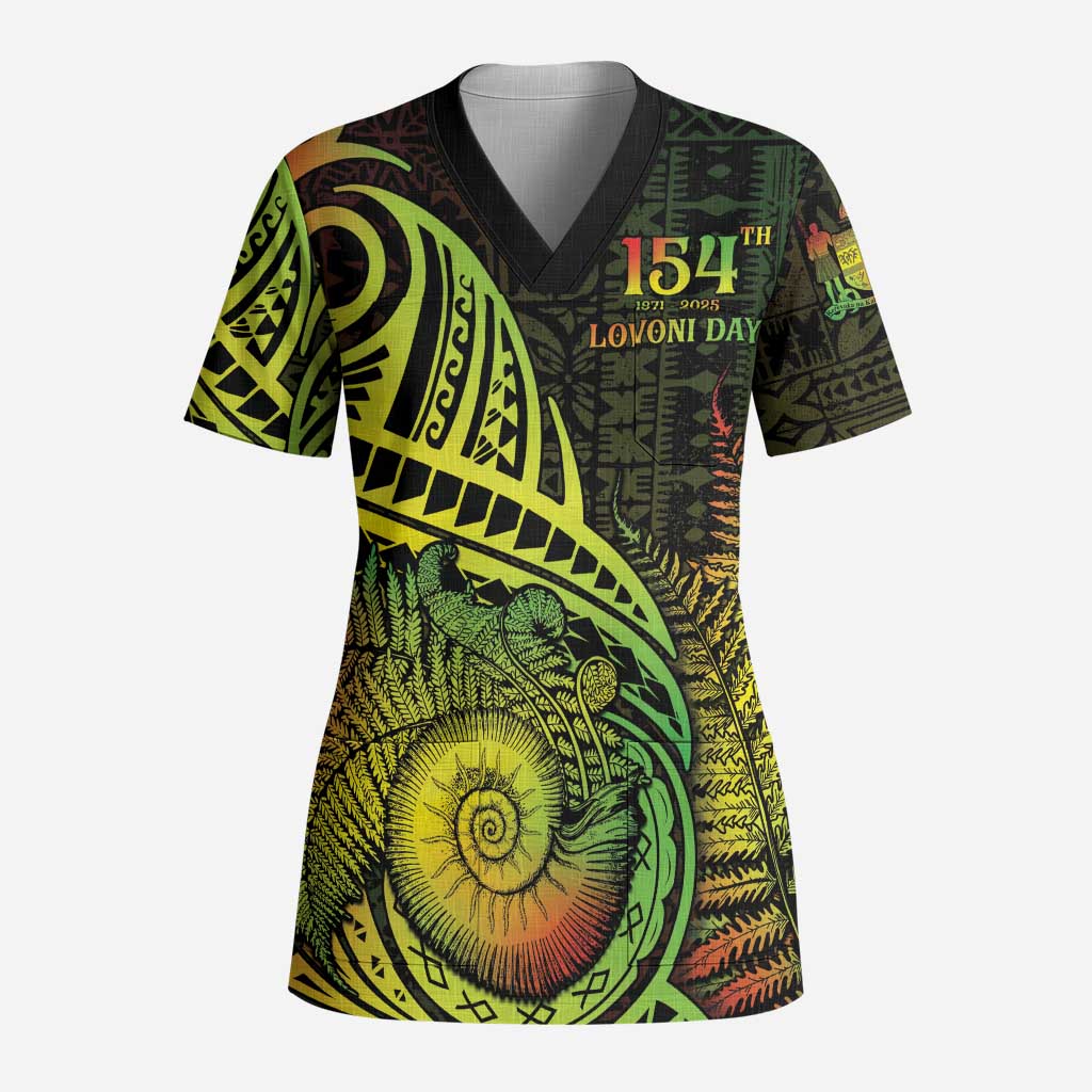Personalised Fiji Lovoni Day Scrub Top 154th Years - Polynesian Pride