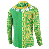 Fiji Lovoni Button Sweatshirt Fijian Tapa Salusalu Green Glitter