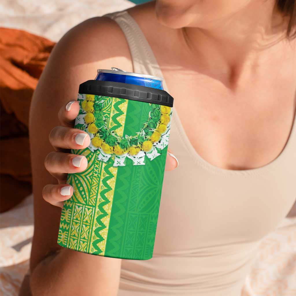 Fiji Lovoni 4 in 1 Can Cooler Tumbler Fijian Tapa Salusalu Green Glitter