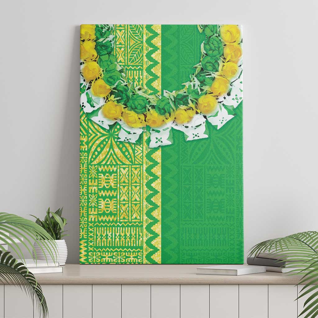 Fiji Lovoni Canvas Wall Art Fijian Tapa Salusalu Green Glitter