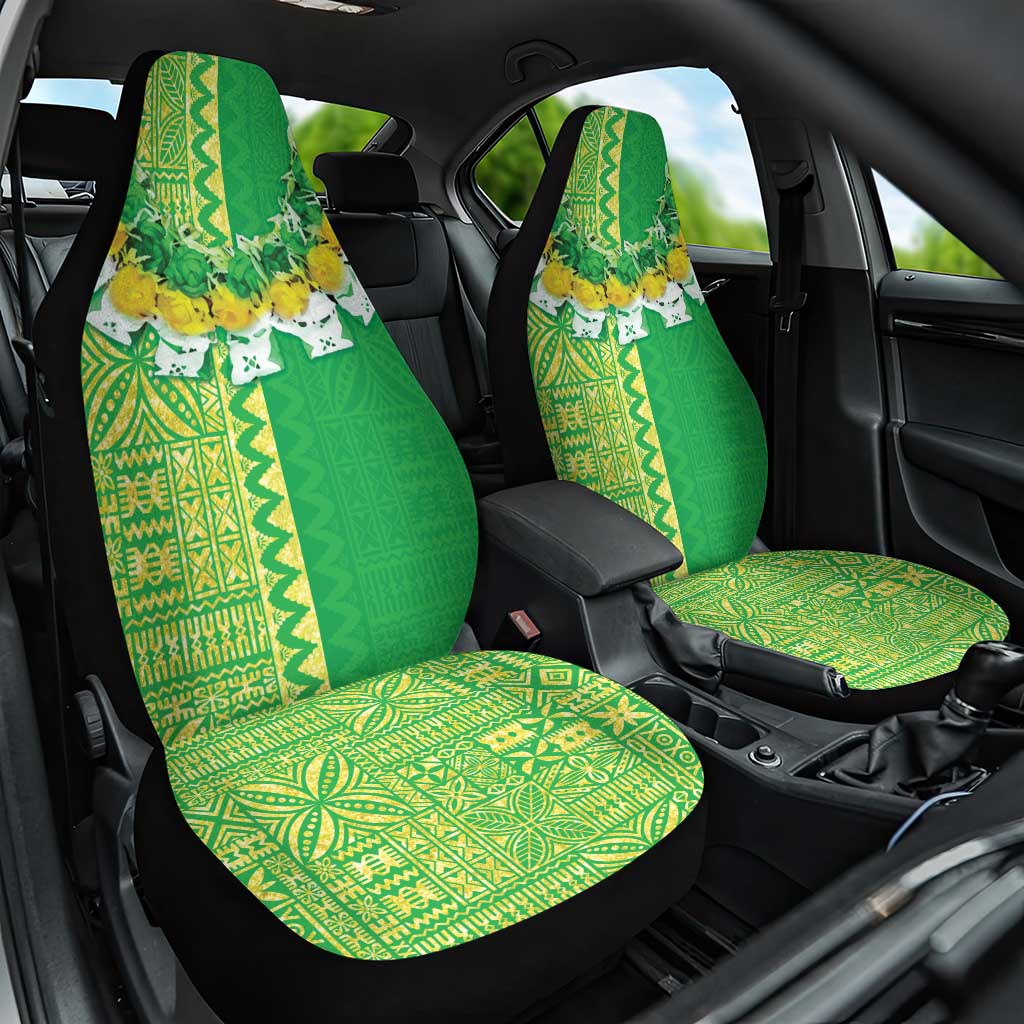 Fiji Lovoni Car Seat Cover Fijian Tapa Salusalu Green Glitter