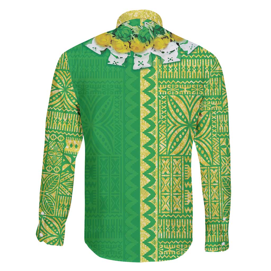 Fiji Lovoni Family Matching Mermaid Dress and Hawaiian Shirt Fijian Tapa Salusalu Green Glitter LT05 - Polynesian Pride