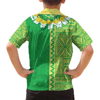 Fiji Lovoni Family Matching Off Shoulder Short Dress and Hawaiian Shirt Fijian Tapa Salusalu Green Glitter LT05 - Polynesian Pride
