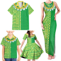 Fiji Lovoni Family Matching Tank Maxi Dress and Hawaiian Shirt Fijian Tapa Salusalu Green Glitter LT05 - Polynesian Pride