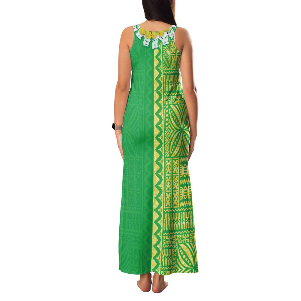 Fiji Lovoni Family Matching Tank Maxi Dress and Hawaiian Shirt Fijian Tapa Salusalu Green Glitter LT05 - Polynesian Pride